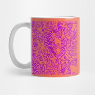 Chinese Tiger Vintage Pattern Hot Pink with Orange - Retro Hong Kong Print Mug